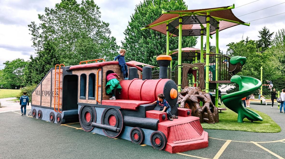 Unique New ‘Train Park’ Playground Opens at Mercer Island’s Mercerdale